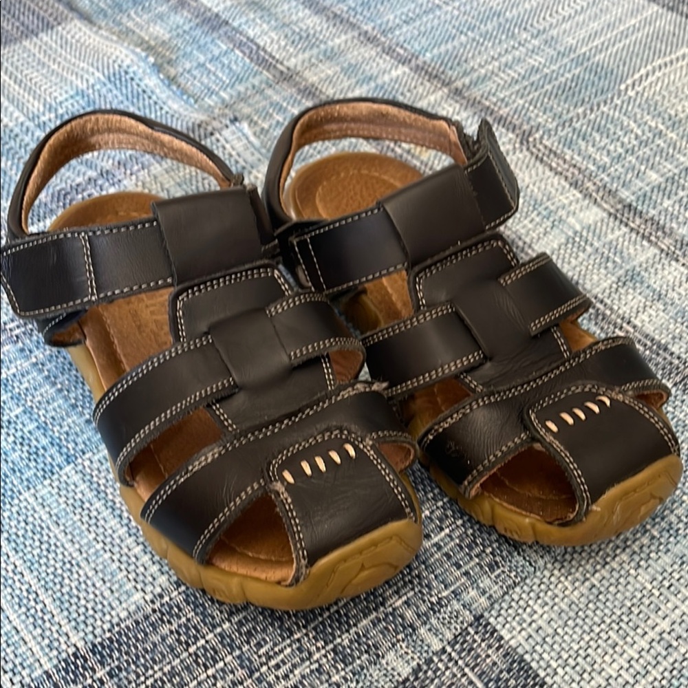 Kids Black Leather Strappy Sandals Barely Used Size 1